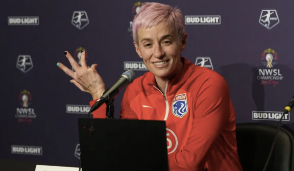Megan Rapinoe in a press conference following OL Reign’s NWSL Championship defeat. 

